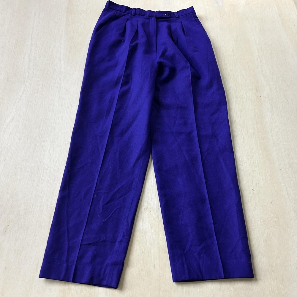 Vintage VJR Dress Pants Womens 12 Purple Wool Twill Pleated Elastic Waist USA